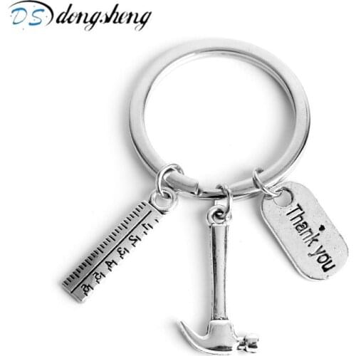 Dongsheng Fathers Day Gift Metal Keychain Fashion Work Tools Tool Ruler Hammer Thank You Letter Charm Keyring for Men Women