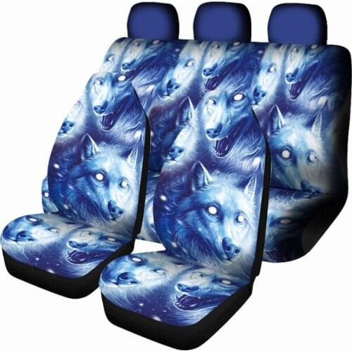 Car Seat Covers Universal Front and Back Seat Covers Full Set -Wolf Cool Front Seat Covre for Car with Rear Bench Cover Saddle