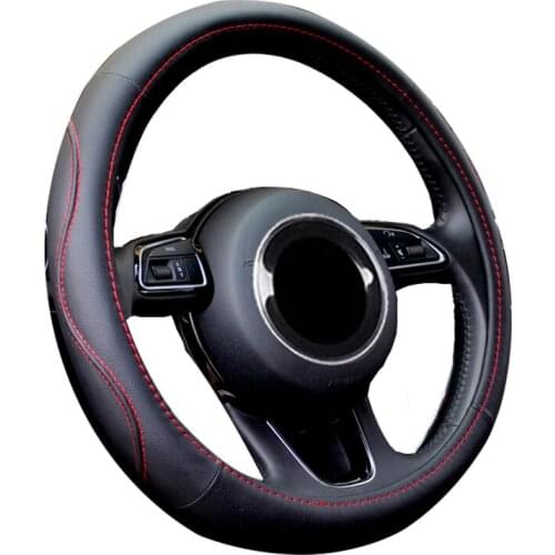 Black Non-Slip Car Auto Steering Wheel Braid Cover Suitable For 37-38CM/14.5-15 M Size Artificial Leather Durable Skidproof