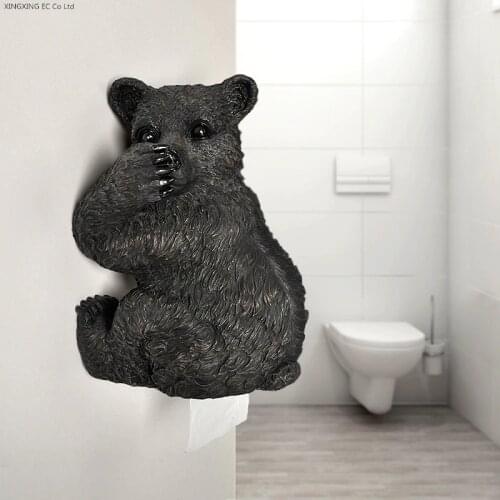 Bathroom Decoration Paper Towel Holder, Wall-mounted, Cute Bear Toilet Paper Holder, Resin Crafts, Household Paper Roll Holder
