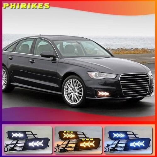 For Audi A6L 2016-2018 with Dynamic moving yellow turn signal and blue night running lightLED drl daytime running light