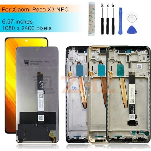 For xiaomi Poco X3 NFC LCD Display Touch screen Digitizer Assembly With Frame M2007J20CG Screen Replacement Repair Parts 6.67"