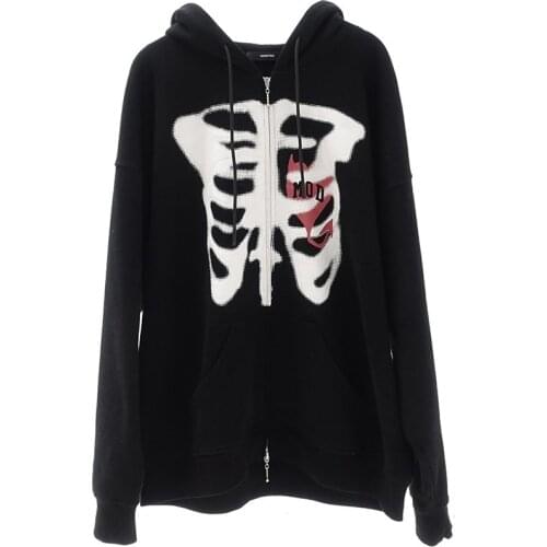 Zip-up Y2K Gothic Hoodies Harajuku Anime Korean Style Loose Skull Print Goth Grunge Long-sleeved Hooded Coat Retro Pullover 2021