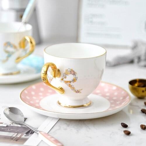 Exquisite minimalist ceramic coffee cup Cute Small fresh bow pattern black tea cups