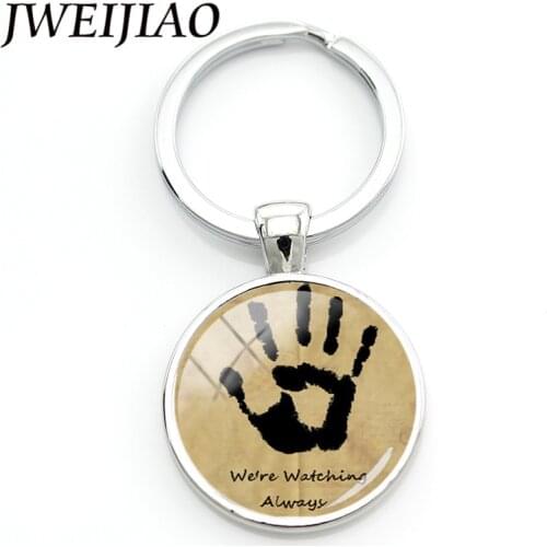 JWEIJIAO Skyrim Dark Brotherhood Mysterious Note Hand Plam Keychain Glass Cabochon Metal Custom Jewelry For Men Woman HD01