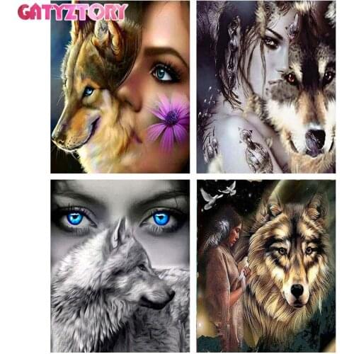 GATYZTORY Frame Painting By Numbers Kits Women and wolf Modern Wall Art Picture By Numbers Diy Gift Canvas Painting For Home Dec