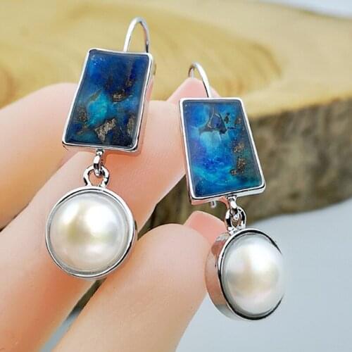 Classic Boho Style Pearl Earrings Fashion Lady Blue Ocean Stone Dangle Earring Jewelry Accessories for Women Party Best Gift