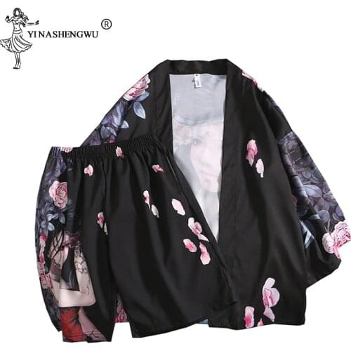 Top and Pants Set Yukata Women Men Japanese Kimono Traditional Kimono Cardigan Men Summer Beach Thin Casual Shirt Kimonos Femme