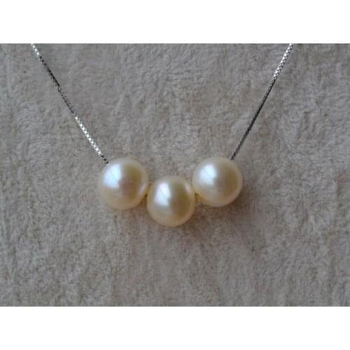Round Pearl Necklace 8mm 3 Beads Real Genuine White Freshwater Pearls S925 Sterling Silvers Chain Jewelry Wedding Birthday Woman
