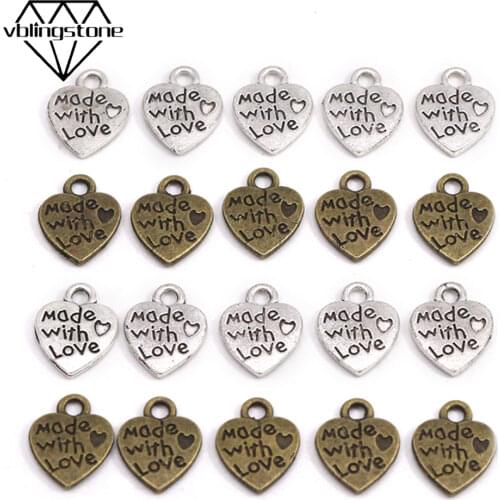 10x12MM Heart Metal Labels Made With Love Tags Handmade Labels Bronze Sliver Hand Made For Hair Tie Decoration Sew Crafts 50pcs