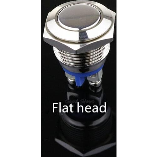 Momentary Flat Head Metal Push Button Switch 16mm Threaded Dia SPST Flat
