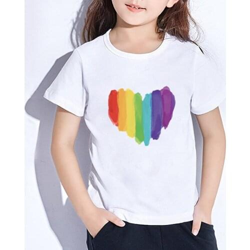 Fashion Rainbow Heart Printed Kids T-shirt Summer Short Sleeve Soft Kids Baby T-shirt Boys Girls Tops for Age 1-12