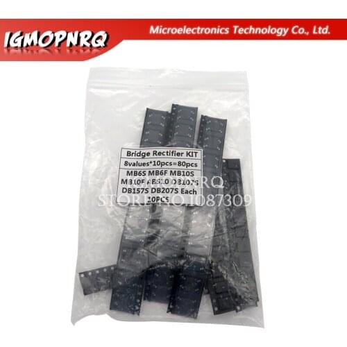 Bridge Rectifier Assorted Kit contains MB6S MB6F MB10S MB10F ABS10 DB107S DB157S DB207S igmopnrq 8value*10PCS=80PCS