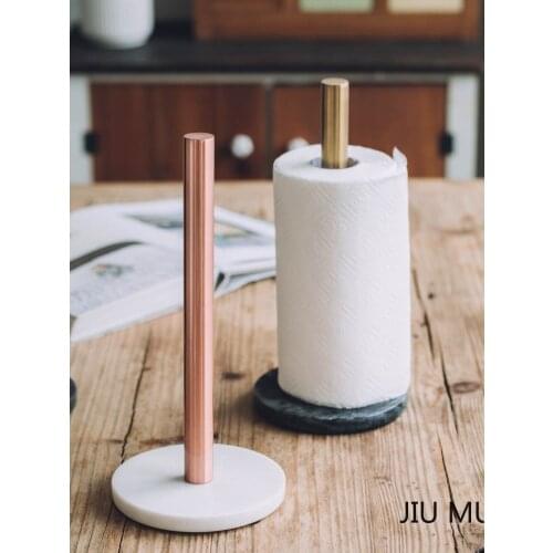 Nordic style marble brass paper towel holder Simple creative home kitchen vertical punch-free roll holder