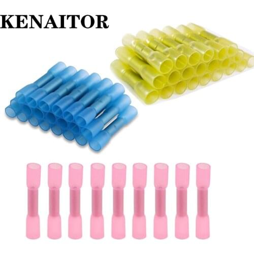 50PCS Red Blue Yellow 3sizes Heat Shrink Butt Crimp Terminals Insulated Electrical Wire Cable Connectors
