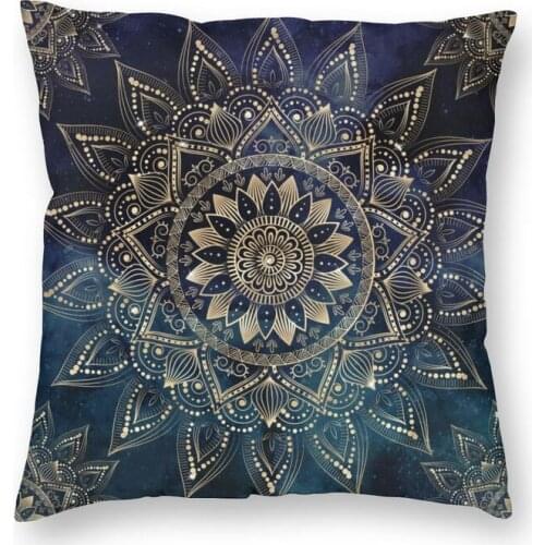 Elegant Gold Mandala Blue Galaxy Design Cushion Cover 45x45 Home Decorative Print Buddha Buddhism Flower Throw Pillow for Sofa