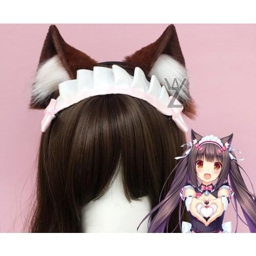 New NEKOPARA chocola vanilla Cosplay Dark Brown white Cat Neko Fox Ears Hair Hoop Headband Lolita Hand Work Costume Accessories
