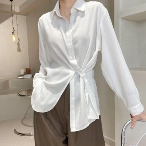 Office Wear Loose White Shirts Tops Women Turn-down Collar Single-breasted Blouse 2021 Spring Summer Full Sleeve Shirts 601