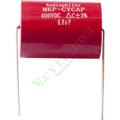 Wholesale and retail 50pc MKP 400V 6.8uf Red long copper leads Axial Electrolytic Capacitor audio amp free shipping