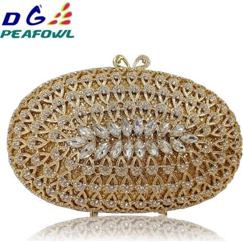 Wholesale Dazzling Gold Hollow Out Crystal Women Evening Bags Diamond Beaded Wedding Clutch Package Bridal Minaudiere Purse