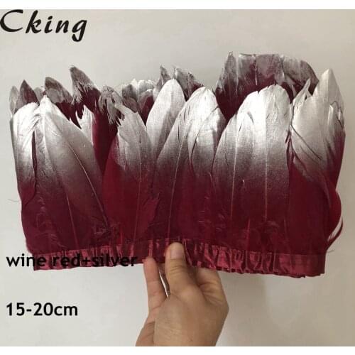 Goose Feather Trims 10 Yards Black wine red Geese Feather 15-20cm Fringes Ribbons for Dress Skirt Cloth Belt decorative Clothing