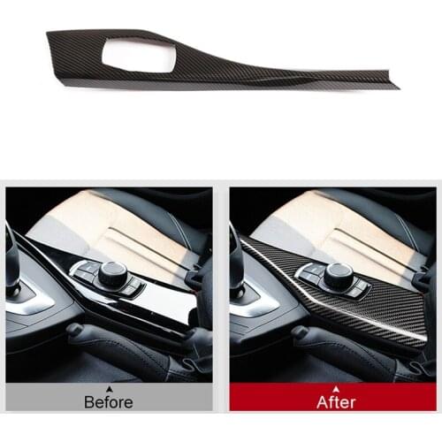 Car Multimedia Button Panel Cover, For-BMW F20 F21 F22 F23 116I 118I LHD Center Console Cover Trim, Carbon Fiber Pattern