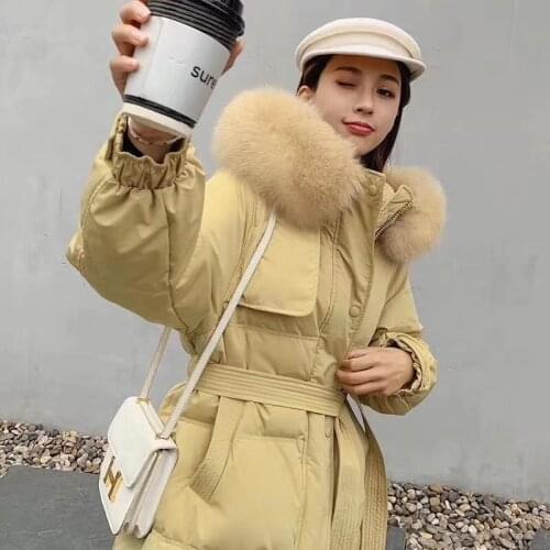 Thick Coat Winter Coat Women Clothes Korean Fox Fur Collar White Duck Down Fur Coat Women Hooded Warm Down Jackets Outwears