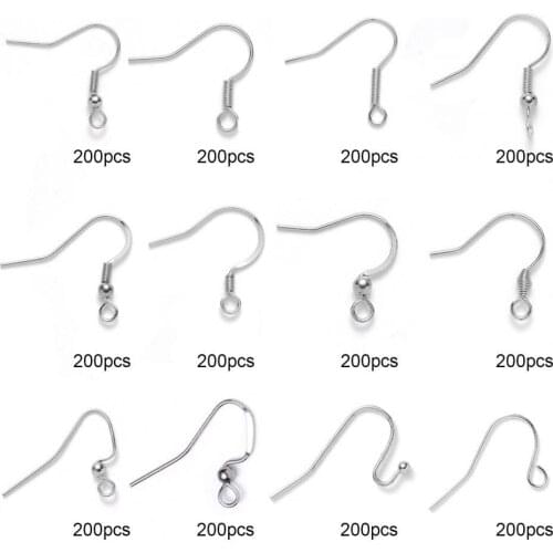200pcs Ear Wire Thin Multi-type Stainless Steel Convenient Earring Hooks for DIY