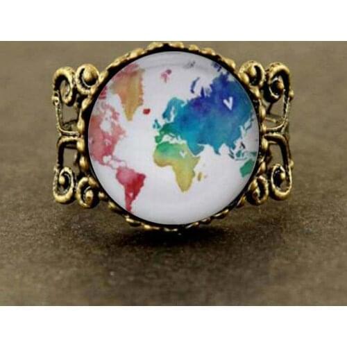 Rainbow Multicoloured Map Ring Multicoloured Map women men jewelry vintage world map gift techer