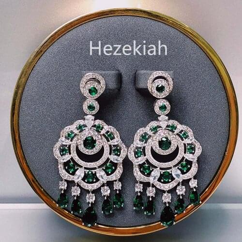 Hezekiah Luxurious LADIES EARRINGS Bridal Wedding Earrings High end celebrities Flower Blue Light extravagance