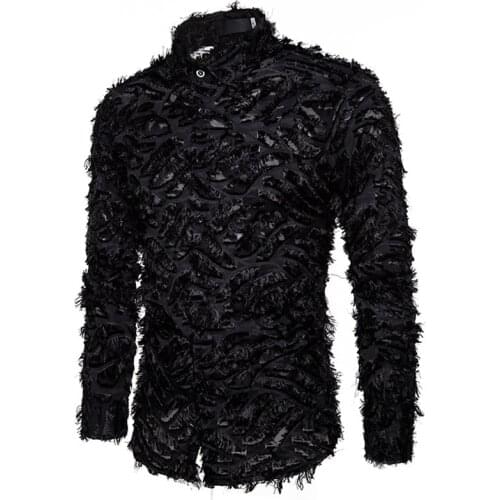 Men Feather Decor Shirt Long Sleeve Male Blouse Casual Autumn Shirts Hawaiian Men Clothing Camisa Masculina