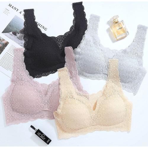 Sexy Bra with Pads Women Seamless Sports Underwear Plus Size Sleep Bra Girls Lace Lingerie Breathable Ladies Brassiere FUNCILAC