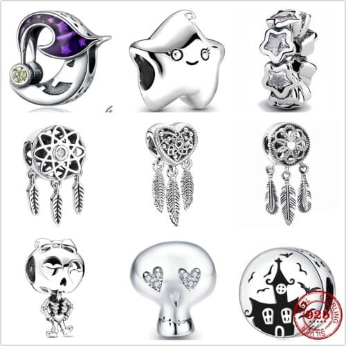The new Silver Shiny Nightmarish Strike moon star Dreamcatcher Fit Pandora Charm Silver 925 Original Bracelet DIY Jewelry