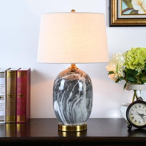 American Simple Modern Gilded Copper Material Ceramic Table Lamp Living Room Bedroom Bedside Lamp Hotel Model Room Lighting