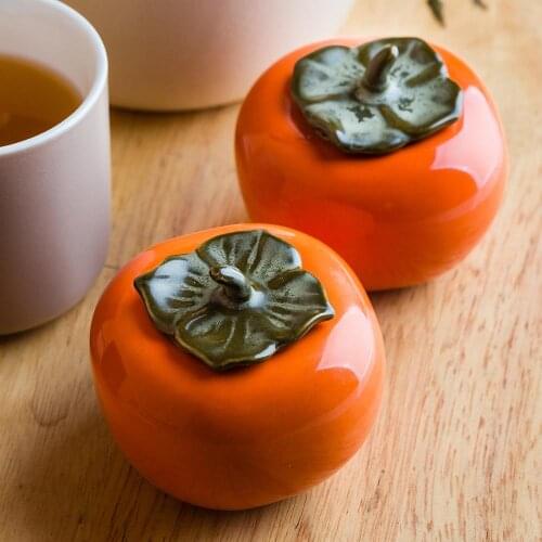SWEETHOME Ceramic Persimmon Peach Tea Jar Portable Mini Tea Caddy Kitchen Teapot Can Storage Box Living Room Decoration