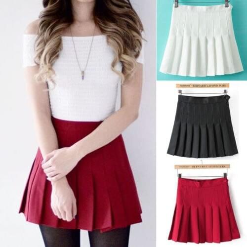 Girls High Waisted Plain Pleated Skirt Skater Tennis School Uniforms A-line Mini Skirt Female Solid Lining Shorts S-XL