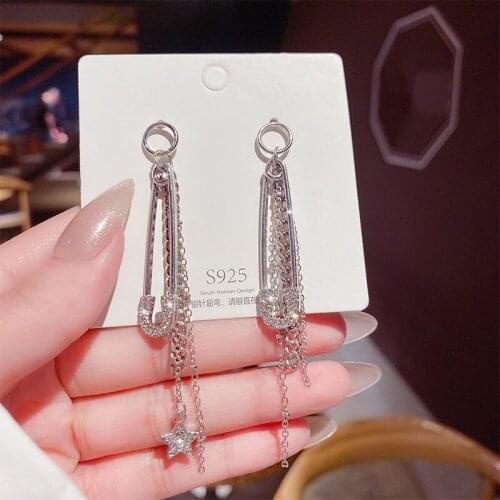 Pin Long Tassels Earings Bling Fashion Jewelry New Stainless Steel Rhinestone Ear Rings for Women European Korean Style