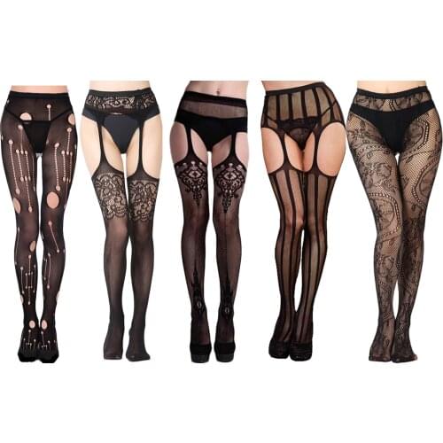 Women Sexy Stockings Transparent Fishnet Thigh-Highs Plus Size Women Tights Open Crotch Mesh Pantyhose Medias De Mujer SW009