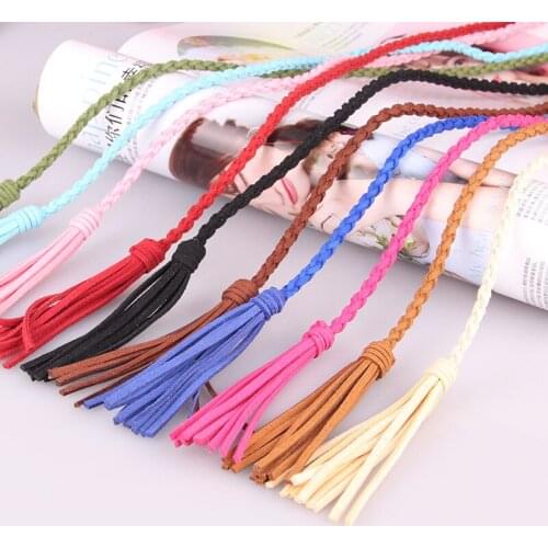 Womens Braided Belt Korean Bow Tie Rope Skirt Knotted Decoration Waist Chain Tassel Fine Belt Belt Width Buckle Width Style
