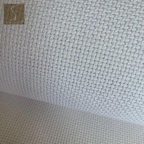 14 Count Cross Stitch Fabric White Iridescent Aida Cloth Light Reflecting Embroidery Cloth, 59"W x 39"L