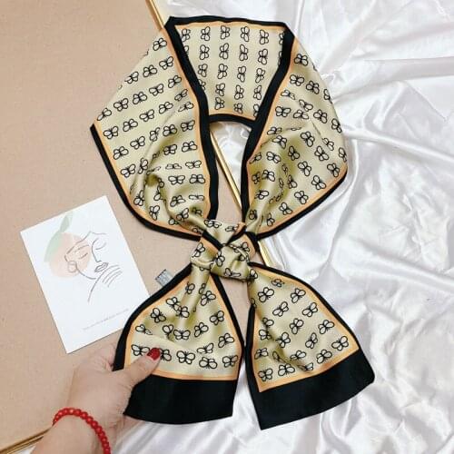 2021 Fashion Floral Print Silk Scarf Women Thin Neck Long Scarves Office Lady Shawl Bandanas Female Bag Hair Scarfs hijab