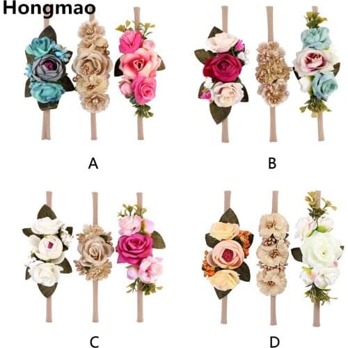 3pcs 2018 Flower Headbands DIY Handmade Faux Flowers Nylon Elastic Hairband Newborn Headwear Head band Wreath Hair Accessories