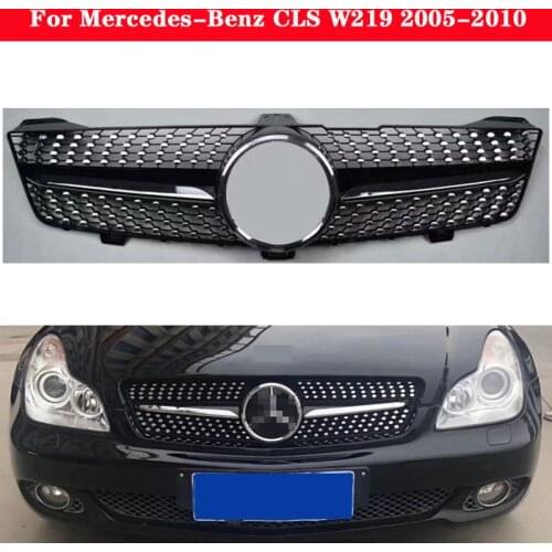 For Mercedes-Benz CLS W219 2005-2010 Car styling Middle grille ABS plastic Silver Black front bumper grill Auto Center Grille