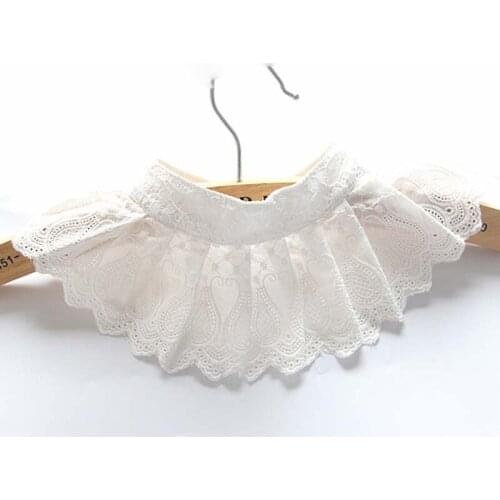 White Women Girl Fake Collar Fashion Scalloped Folds Lace Collar Shirt Tie Detachable Shirt Womens Clothing Accessories