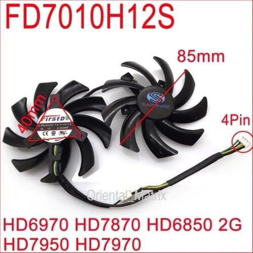 Free Shipping 2pcs/lot FD7010H12S 85mm For Sapphire R9 270X 280X HD6970 HD7870 HD7950 HD7970 Graphics Card Cooling Fan