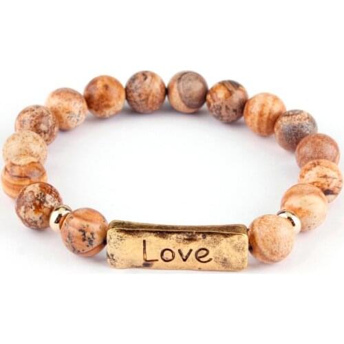 Bohemian Inspirational Jewelry Natural Stone Bracelets & Bangles 2020 Vintage Nameplate Lava Stone Bracelet Femme