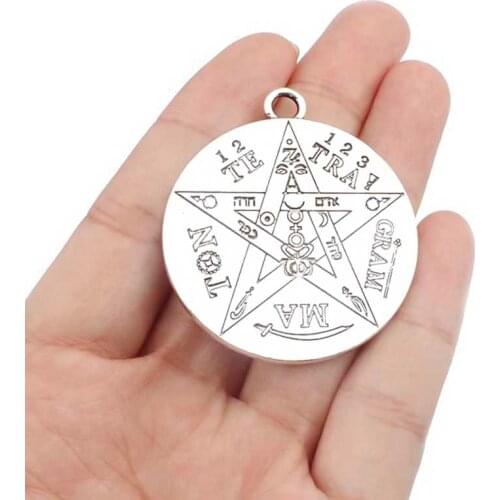 2pcs Silver Color Large Tetragrammaton Pentagram Pentacle Wicca Pagan Charms Pendant For Necklace Talisman Jewelry 40x45mm