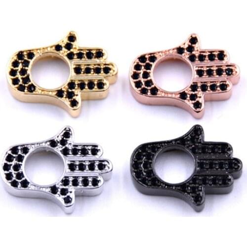3pcs Per Lot VNISTAR Hamsa Hand CZ Charm Beads Micro Pave Cubic Zirconia Protection Symbol Charms
