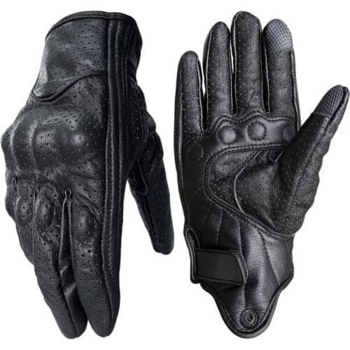 Black Vintage Motorcycle Gloves Full Finger Gloves Touch Screen Leather Motorbike Guantes Biker Moto Motocross Racing Gloves Men