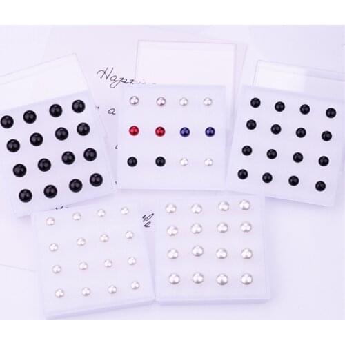 Black White Simulated Pearl Stud Earrings Set Women Jewelry On Ear Piercing Ball Plastic Stud Earrings kit Bijouteria brincos
